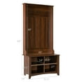 thumbnail image 2 of Gymax Hall Tree Storage Bench Entry Stand Coat Hat Rack with Shelf & 3 Hooks Organizer Brown, 2 of 10
