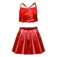 thumbnail image 2 of Haitryli Kids Girls Jazz Dance Clothes Set Sequins Cross Back Crop Top with Metallic Skirt for Performance Red 6, 2 of 3