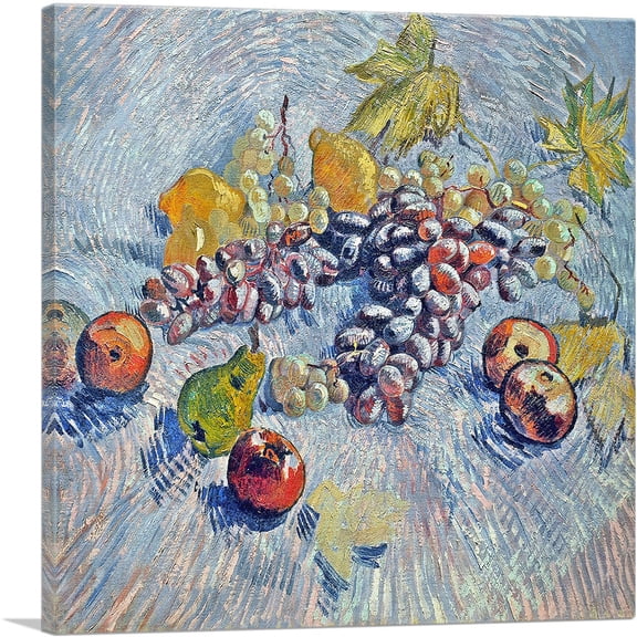 ARTCANVAS Still Life with Grapes, Apples, Lemons and Pear 1887 Canvas Art Print by Vincent Van Gogh - Size: 18" x 18" (0.75" Deep)