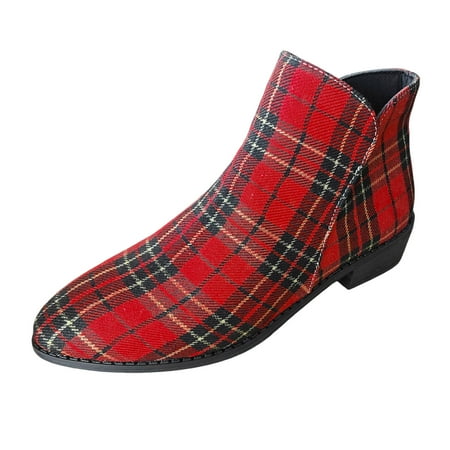 

Ediodpoh Ladies Fashion Christmas Plaid Pointed Side Zipper Thick Heel Ankle Boots Womens Boots Red 8.5