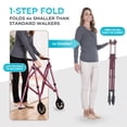 thumbnail image 4 of Stander Space Saver Walker, Lightweight Folding Walker for Seniors, Adult Walker with Wheels, Two Wheeled Rolling Walker with Rear Ski Glides, Regal Rose, 4 of 12