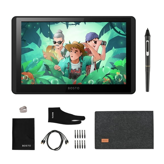 BOSTO 12HD-A Graphics Drawing Tablet , 11.6in H-IPS LCD 1366x768 Display/8192 Pressure Level Passive with Tilt Function with Interactive Stylus Pen