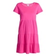 thumbnail image 4 of Time and Tru Women's Tiered Cotton Mini Dress with Short Sleeves, Sizes XS-XXXL, 4 of 5