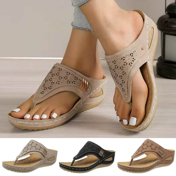 Jacenvly 2024 New Women's Flat Shoes Ladies Beach Sandals Summer Non-Slip Causal Slippers Black Sandals for Women