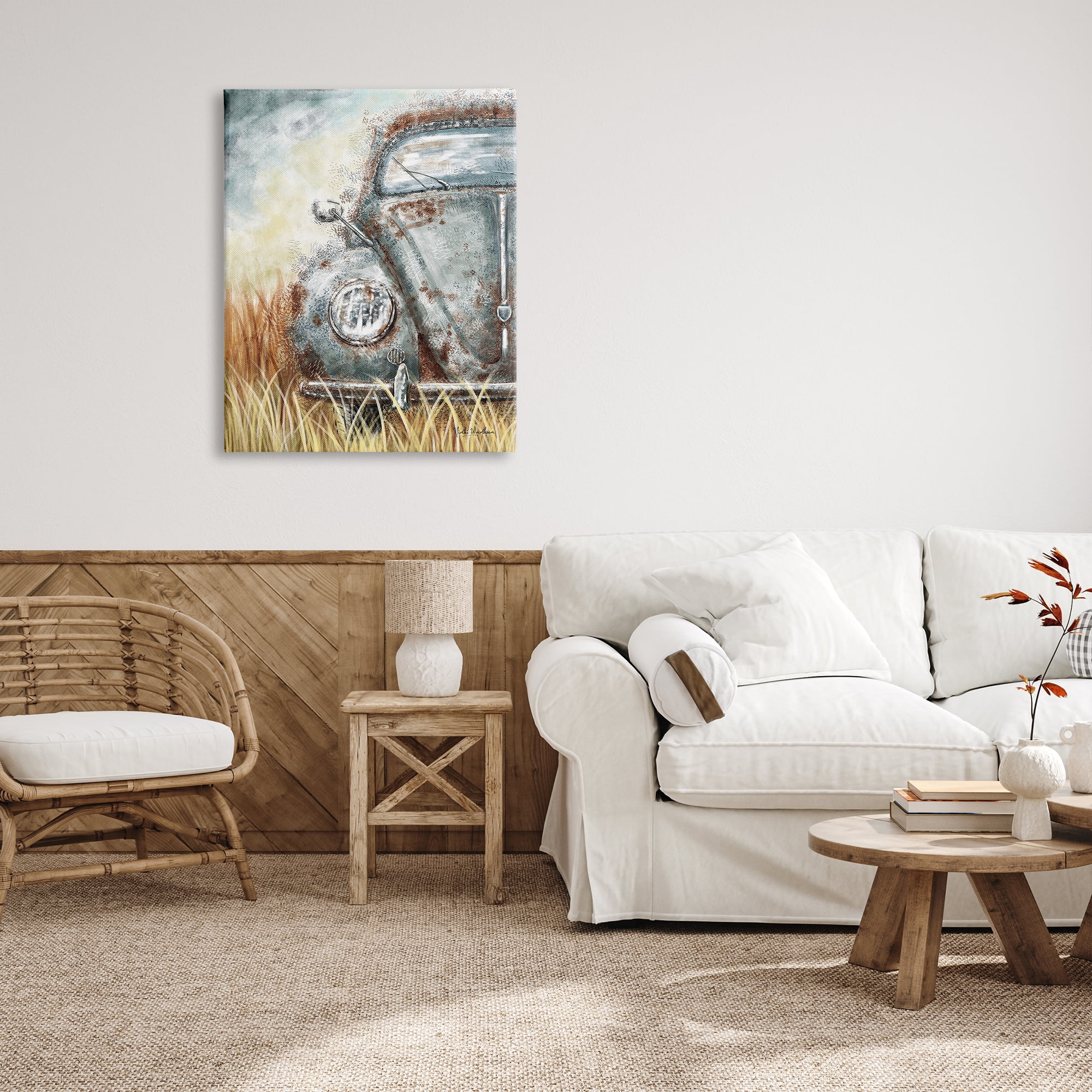 Stupell Industries Vintage Car Country Field Transportation Painting Gallery Wrapped Canvas Print Wall Art, 30 x 40