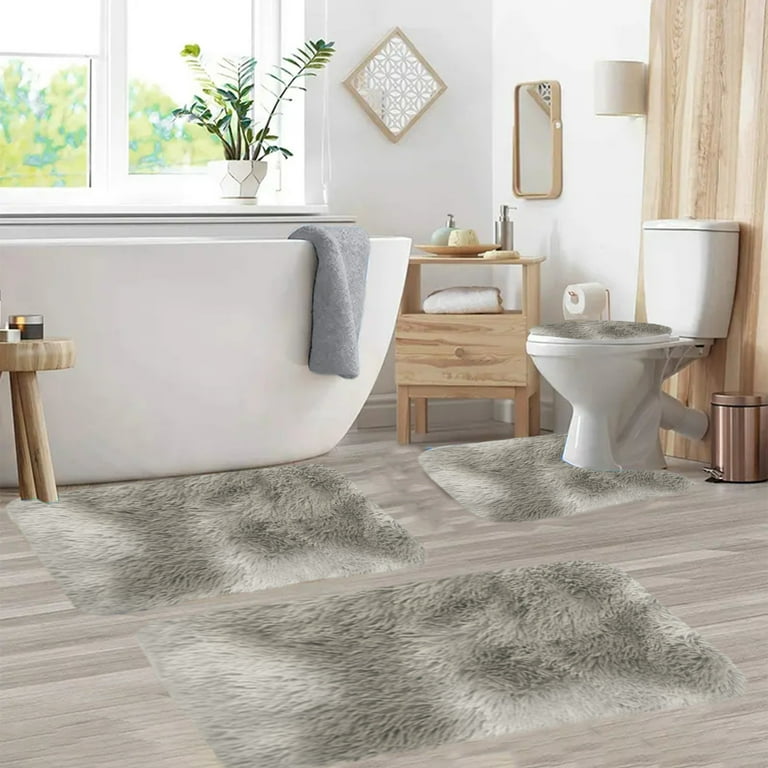 Bsmathom Bathroom Rug Set 3-Piece – Ultra Soft, Absorbent, Non-Slip Shaggy Mats In Dark Coffee