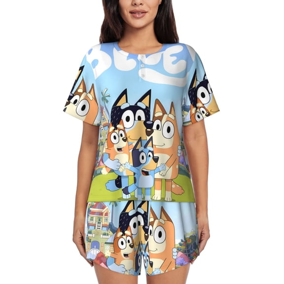 Saiise Bluey Pajamas Sets for Women Soft Short-Sleeved Pjs with Lounge Shorts Two Piece Sleepwear S-4XL