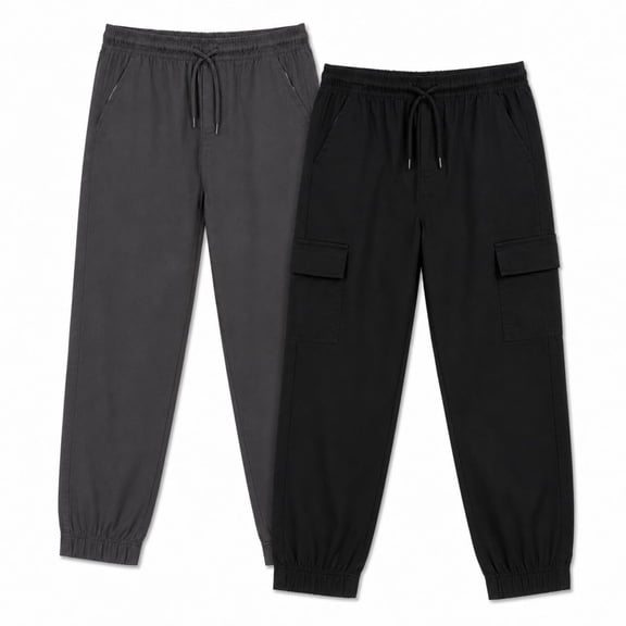 Quad Seven Boys Joggers Twill Stretch Cargo Pants with Pockets and Elastic Waistband 2 Pack