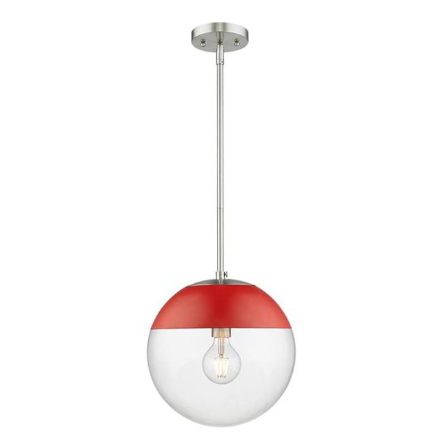 Golden Lighting 3219-L PW-RED 1 Light Pendant with Rod, Red & Pewter