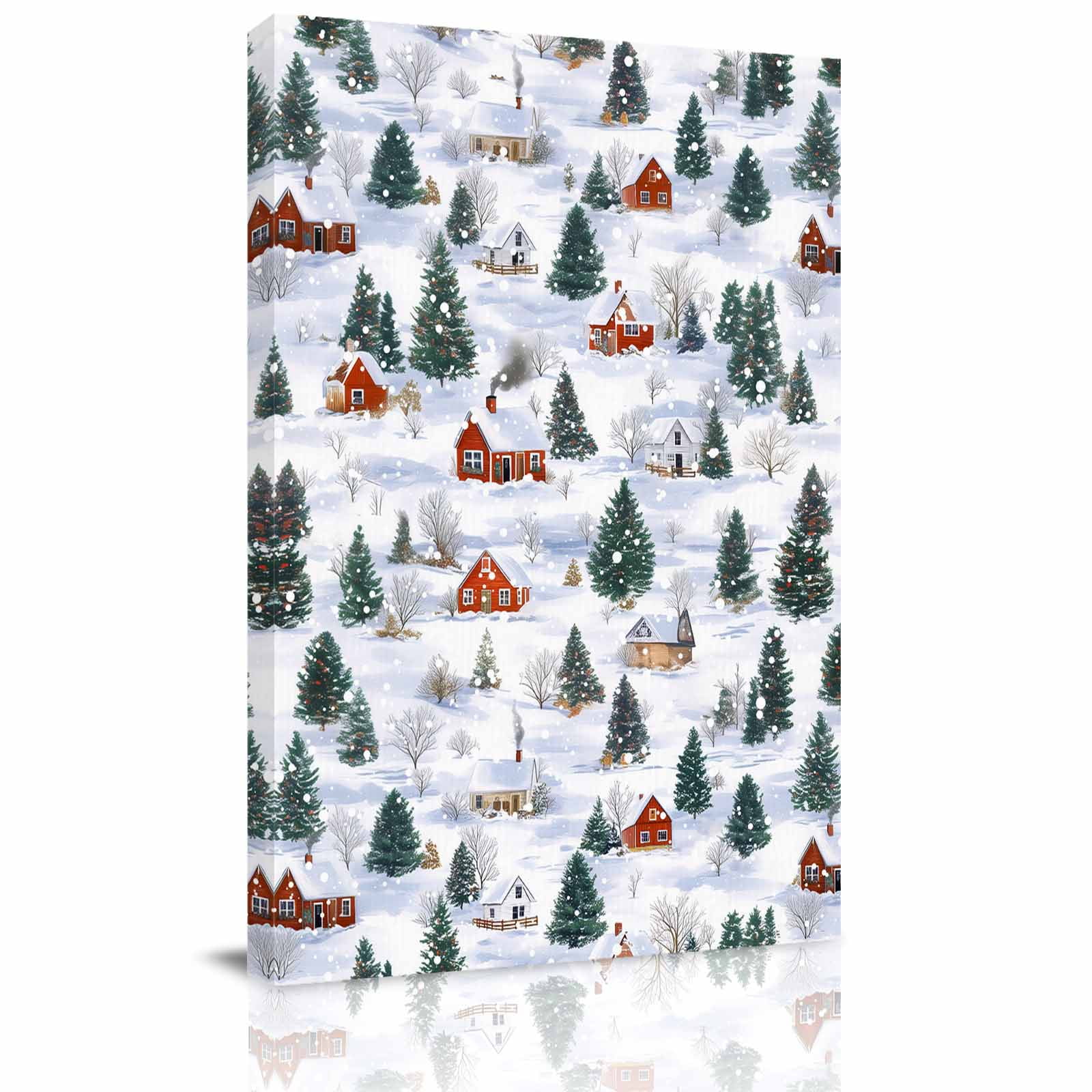 Canvas Wall Art Farmhouse Christmas Framed Canvas Prints for Bathroom Hallway Green Xmas Tree Snowflake Small Gallery Wrapped Wall Decor for Home Office Gifts 8 x10 Ship Next Day