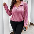 thumbnail image 6 of Summer Sweaters for Women V Neck Collared Long Sleeve Knit Tops Plus Size Curved Hem Pullover Sweater Trendy Lightweight Casual Loose Fit Top Hot Pink 5XL, 6 of 6