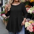 thumbnail image 2 of Aoochasliy Women Plus Size Court Style Hollow Out Round Neck Top with Asymmetrical Hem Long SleeveThree Quarter Sleeve Casual Blouse Soft Relaxed Fit, 2 of 7