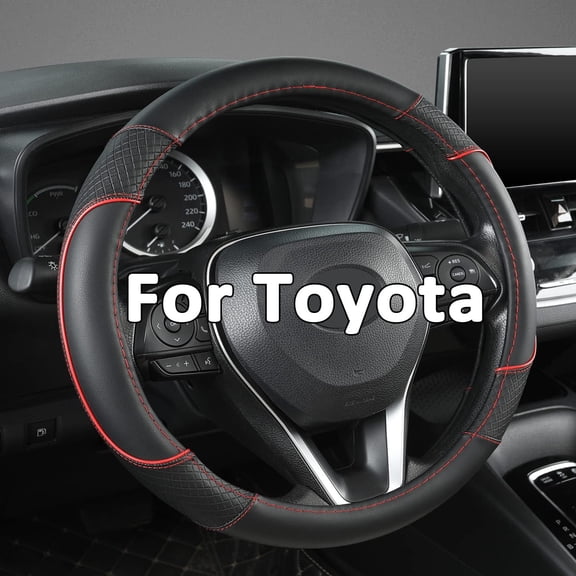 GIANT PANDA Steering Wheel Cover for Toyota, Auto Car Steering Wheel Cover for Toyota Highlander 4Runner Tacoma Corolla Camry - Black Red Trim