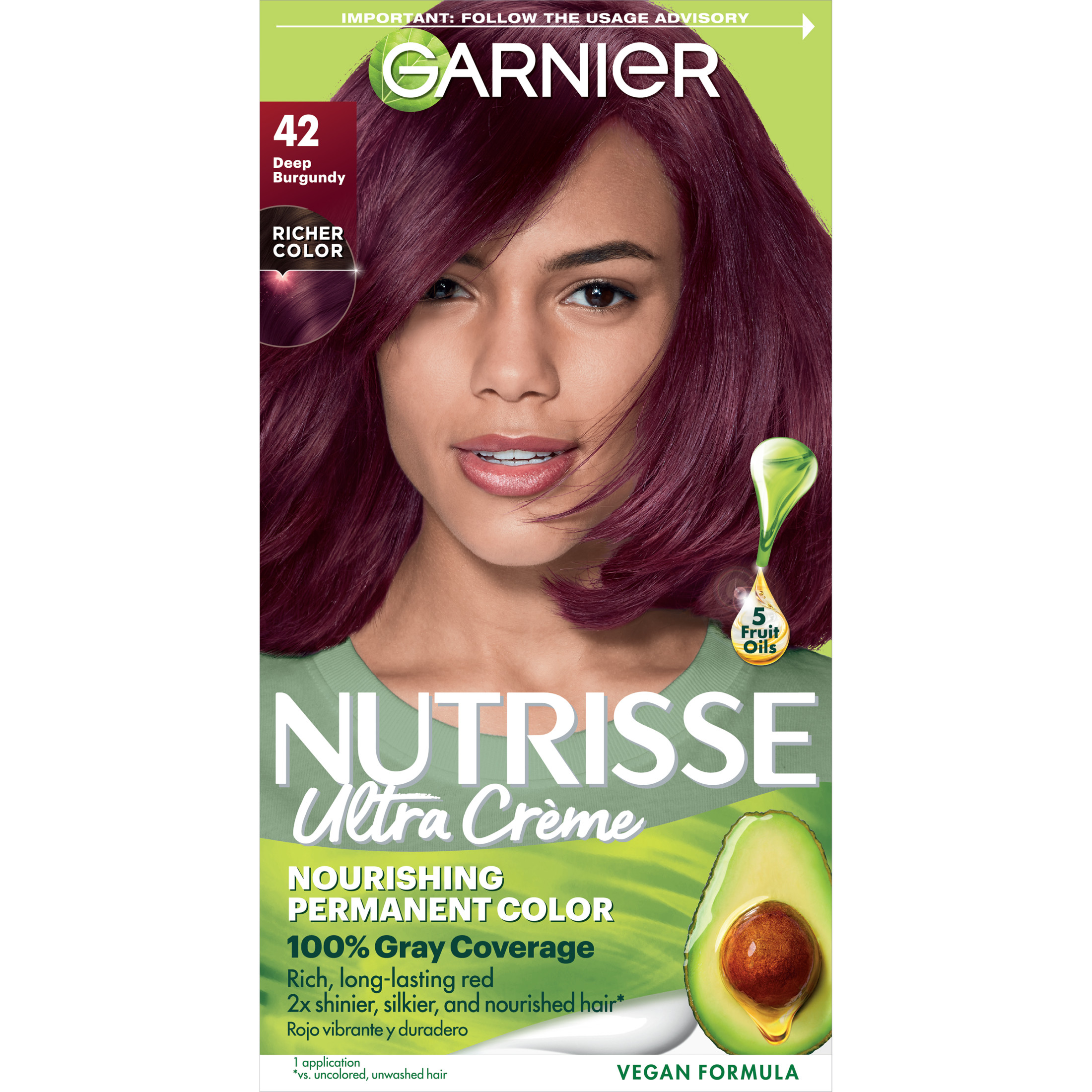 Garnier Nutrisse Nourishing Hair Color Creme, 42 Deep Burgundy Black Cherry