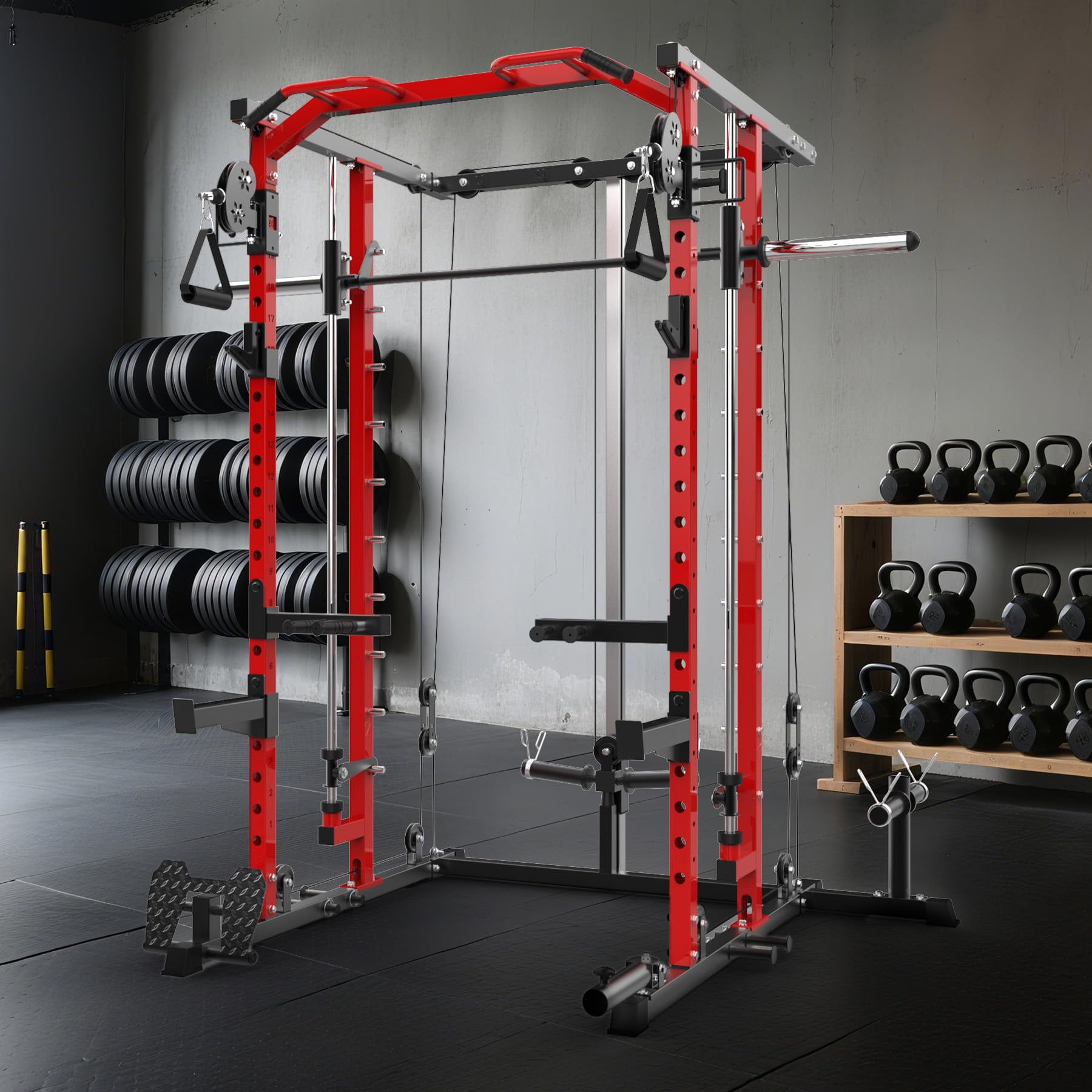 Danolapsi Power Cage,Smith Machine Squat Rack,Heavy Duty Power Rack for Home Gym with Pulley System,Dip Bar,LAT Pulldown,Multifunctional Squat Rack for Home Gym,Weight Cage for Home Gym