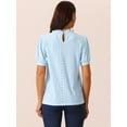 thumbnail image 4 of DARING DIVA Women's Puff Sleeve Button Down Casual Ruffle Neck Blouses L Light Blue, 4 of 4