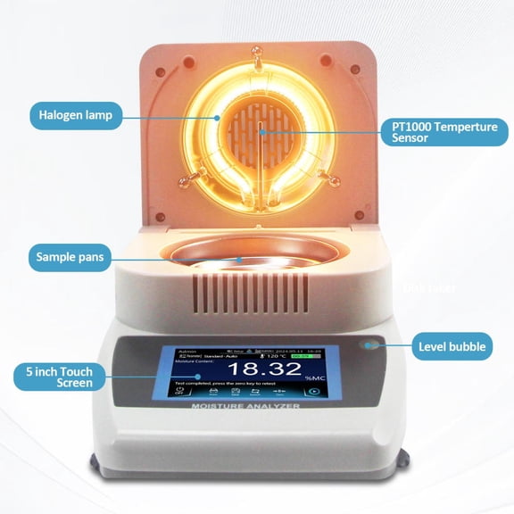 Halogen Heating Moisture Analyzer, 4.3" Touch Screen for Food, Wood & Grain Water Content Test