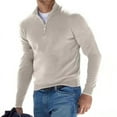 thumbnail image 5 of Men's Long-sleeved V-neck Fleece Zip Casual Sweater Top Polo Shirt Solid Color Elastic Slim Warm Sweater, 5 of 10