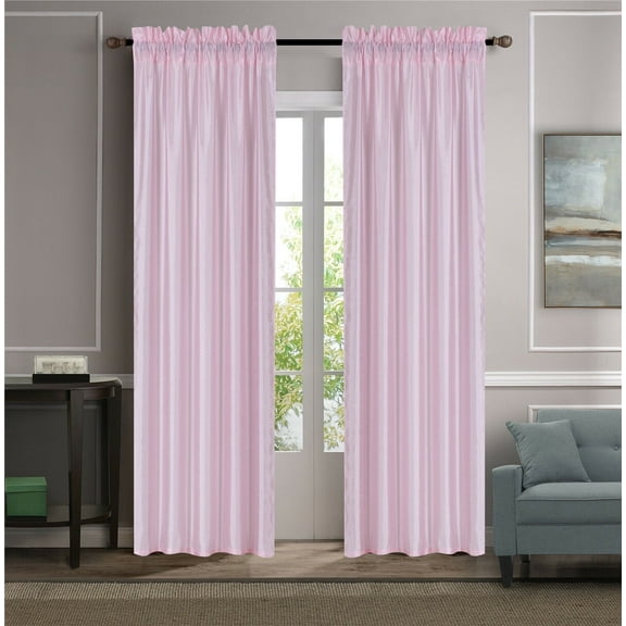 MR2 Pink 2-PC Set rod pocket faux silk window curtain treatment set of two 2 solid semi sheer voile panels 55" W x 95" L (Each)