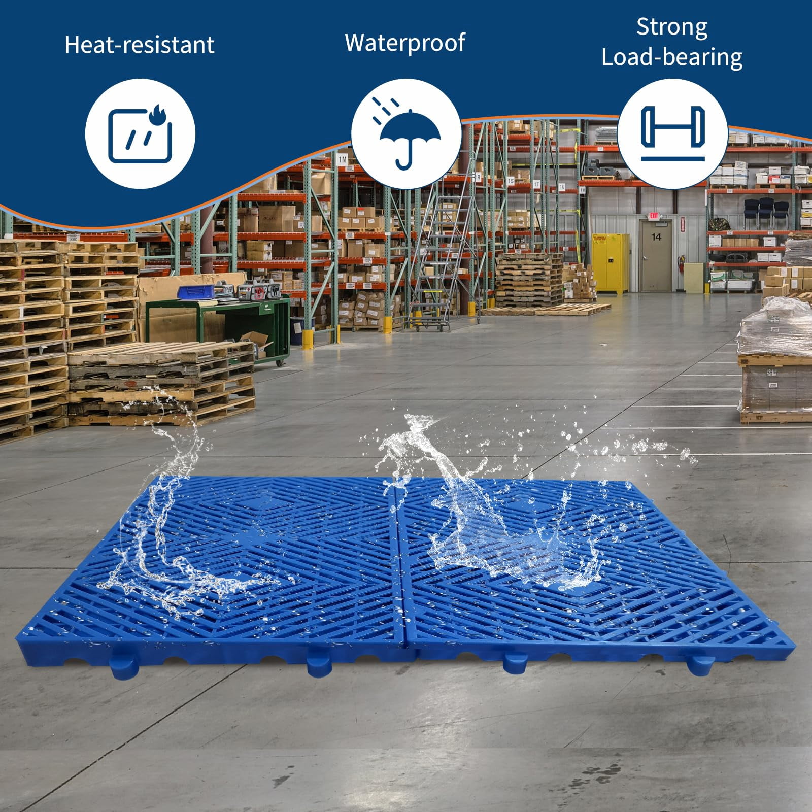 Acekid Plastic Pallets for Basement Storage 6PC, Lightweight Floor Pallets with Grid Ventilation, Blue