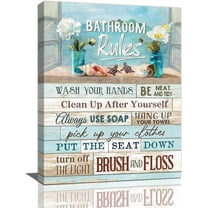 Farmhouse Bathroom Wall Art Flower Pictures Wall Decor Bathroom Rules Inspirational Quotes Canvas Painting Print Artwork Modern Home Decor Framed for Bathroom 12inx16in