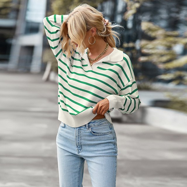 Pull Rayé American station Doux Confortable et Chaud pour Femmes Décontractées en Automne et Hiver tzw
