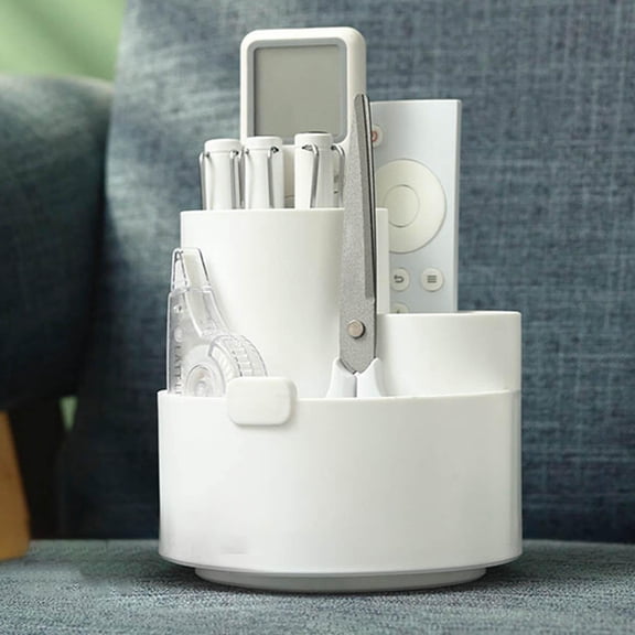 Rotating Pen Holder 3 Grids in Different Height, Rack, Pencil Pot, Desktop Stationary Organizer for Home Classroom Round Storage Box , White