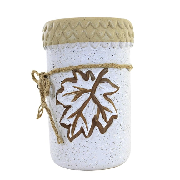 Fall Glazed Harvest Container Dolomite Leaves Pumpkin H9590 White