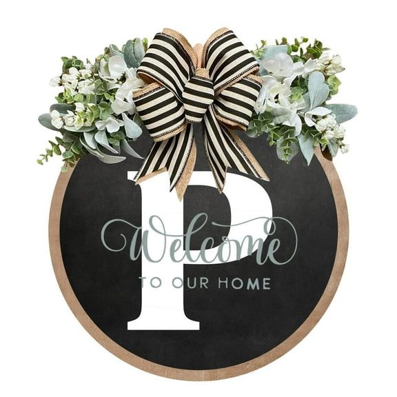 Door Wreaths for Front Door Outside All Year Round, Last Name Year Round Front Door Wreath Decorative, Hanging Plaques In Front Of The Door 11.8in (P)