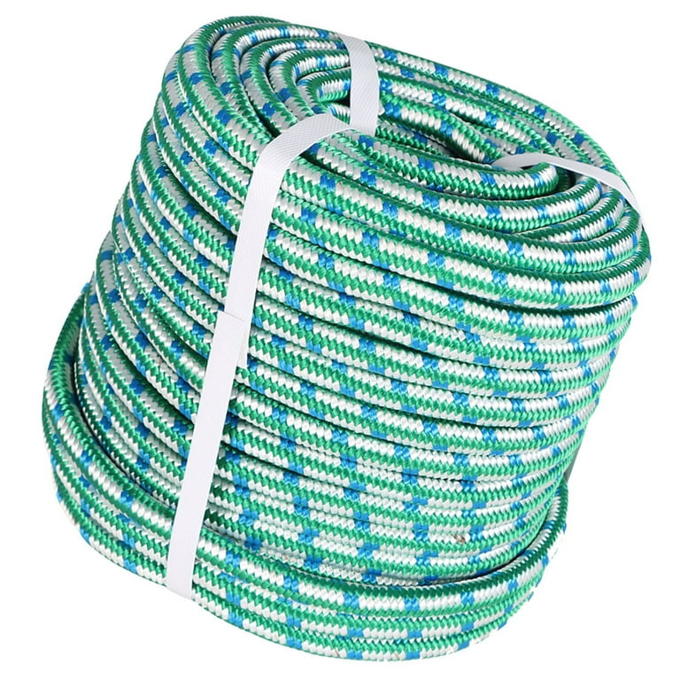 1/2 x 150 FT Double Braid Polyester Pulling Rope, High Force Polyester  Load Arborist Rigging Rope Sailing Line Abrasion Resistant UV Resist  Green/White/Blue 