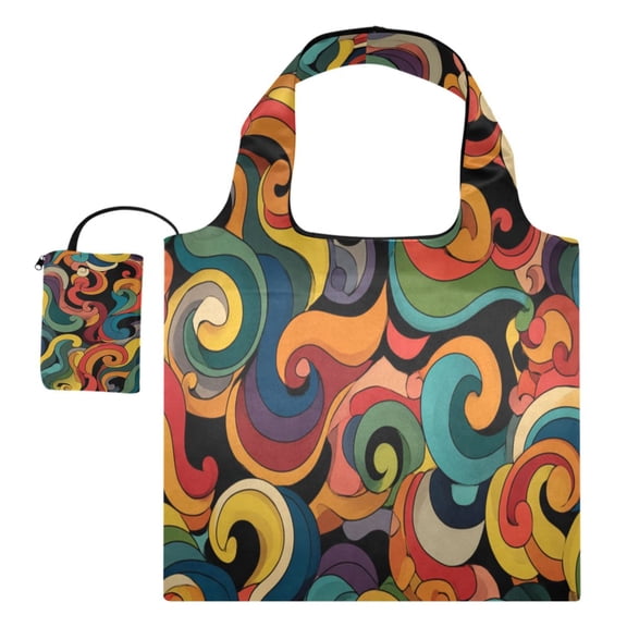 Large Capacity Print Tote Bag,Lightweight Portable Foldable Shopping Bag Colorful Swirl
