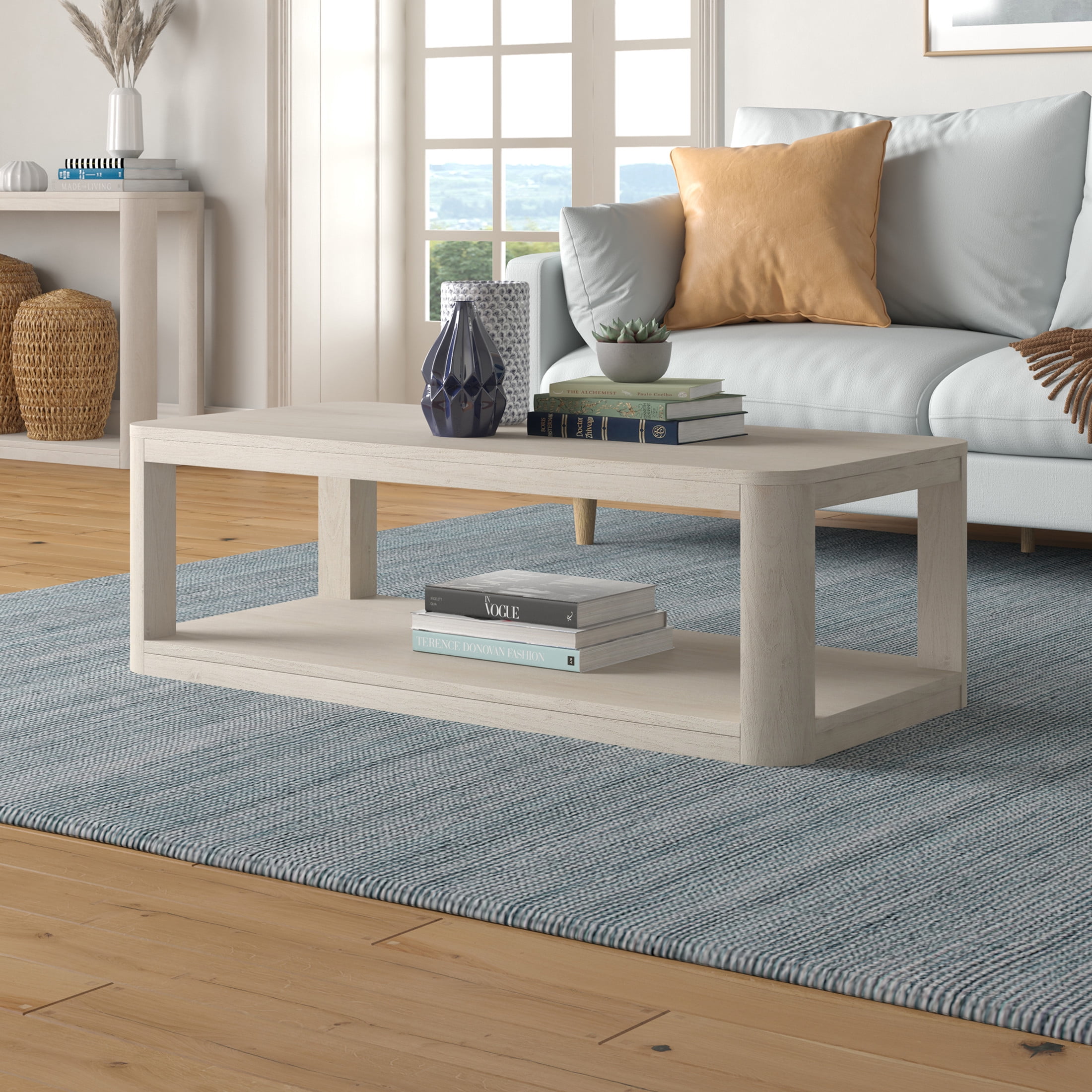 Evelyn&Zoe Modern/Contemporary 47" Wide Alder White Coffee Table