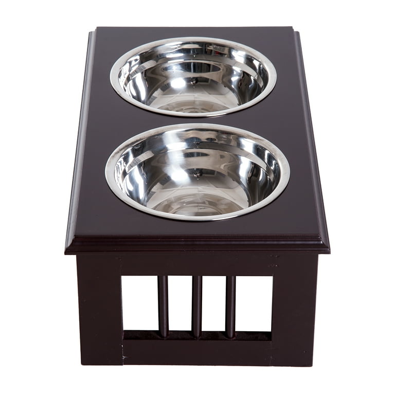 PawHut 6 Height Small Puppy Dog Feeding Station for Messy Pets, Stainless  Steel Elevated Dog Bowls with Modern Wooden Frame, Dog Food Stand Pet