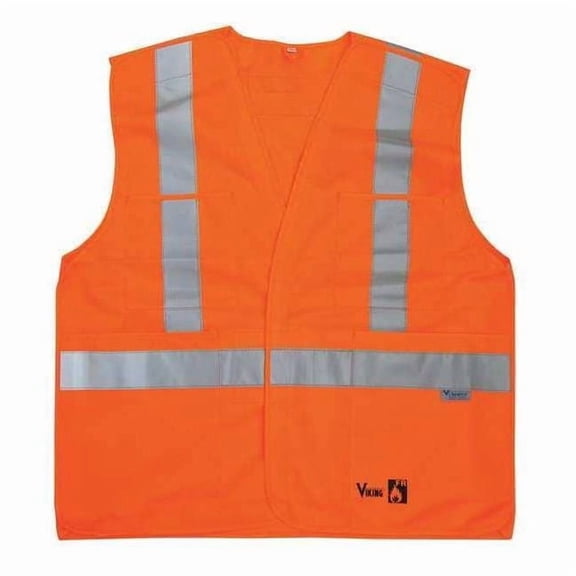 Viking Flame Resist Vest,Class 2,S/M,Orange 6136FR-S/M