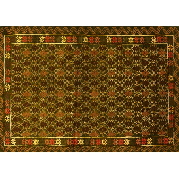 Ahgly Company Machine Washable Indoor Rectangle Persian Yellow Traditional Area Rugs, 8' x 10'