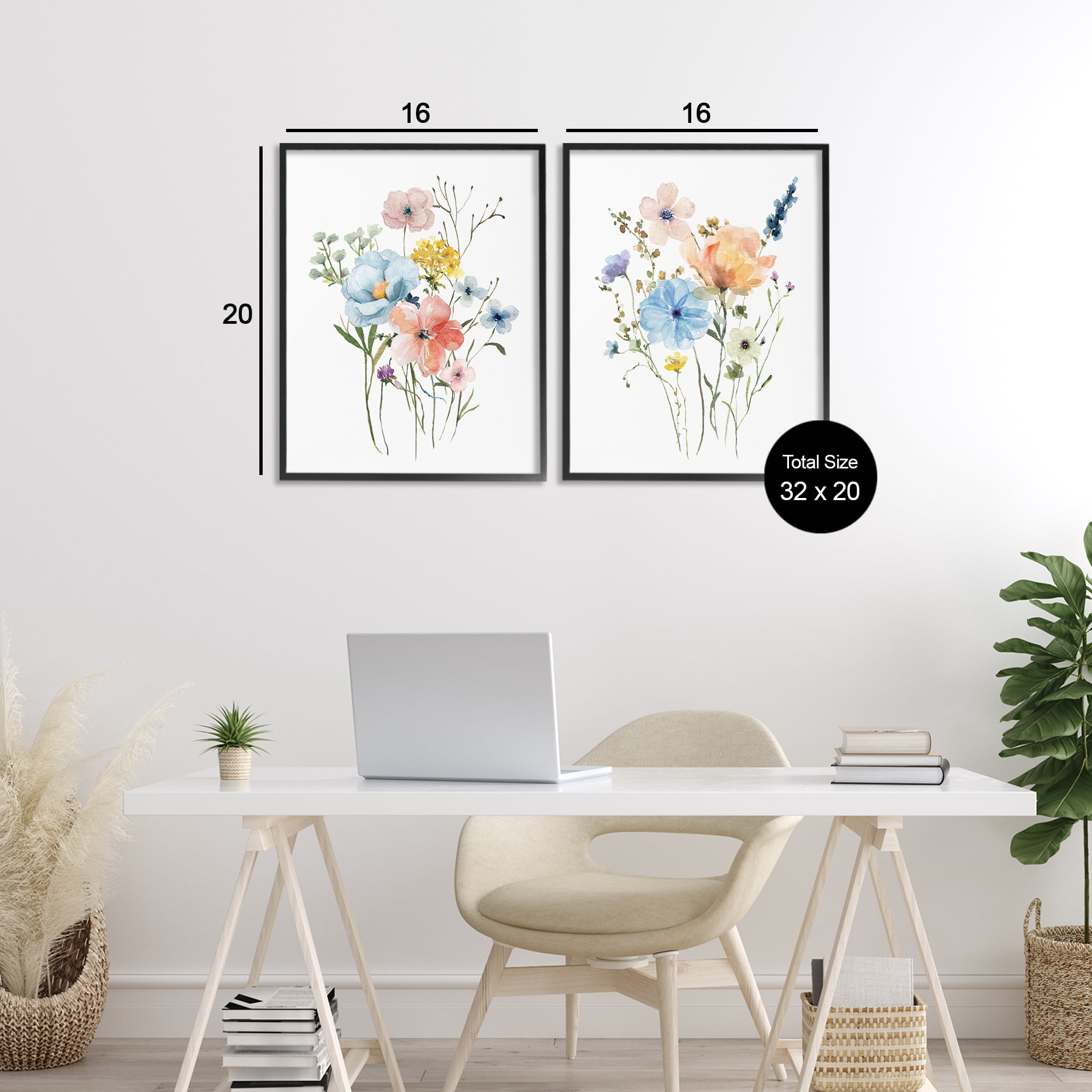 Stupell Industries Wildflower Sprig Bundles 2 Piece Black Framed Giclee Art Set, design by Livi Finn
