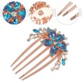 thumbnail image 3 of Peineta de flores Unique Bargains con incrustaciones de diamantes de imitación azul cielo, 3 of 7