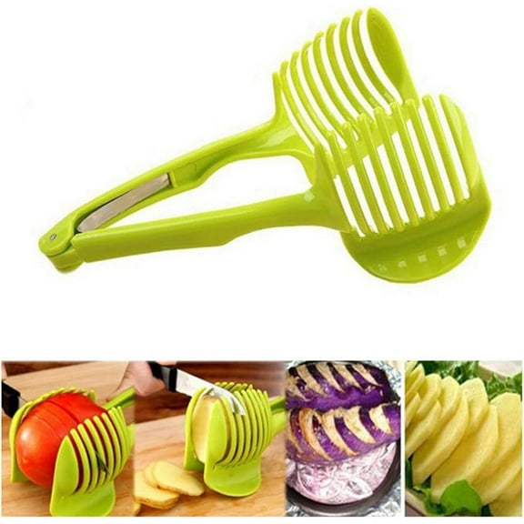 Easy To Grip Tomato And Lemon Slicer - A Multi Blade Fruit Cutting Tool With Round Fruit Pliers, Egg Slicing Accessories, Durable Plastic, Green - Perfect For Kitchen Preparation, Tomato Slicer