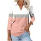 thumbnail image 1 of Camiseta de Solapa de Cuello en V de la Manga Superior de 3/4 de las Mujeres, Uso Diario Cómodo Casual, 1 of 4