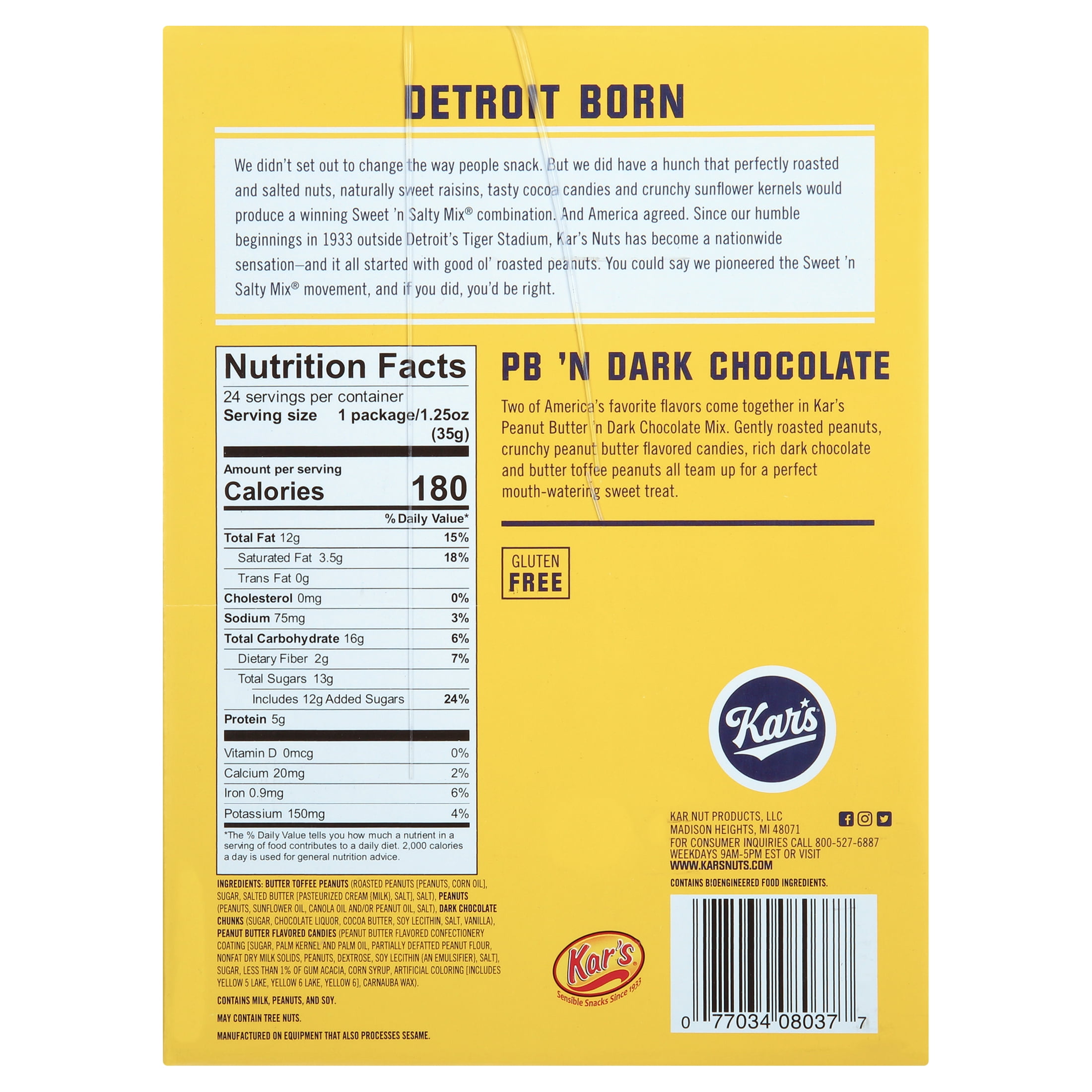 Kar’s Gluten-Free PB ’N Dark Chocolate Trail Mix, 1.25 oz, 24 Count – Peanut Butter Candy, Dark Chocolate, Toffee Peanuts Snack Packs