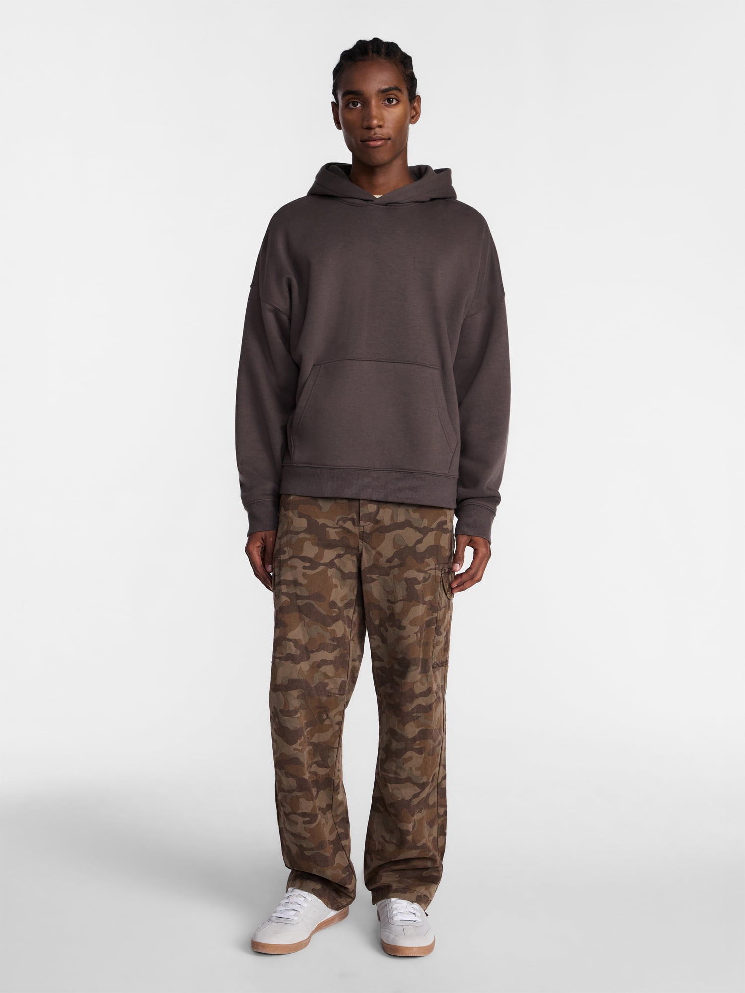 No Boundaries Boxy Fit Oversized Fleece Hoodie with Long Sleeves, Men's XS-4XLT