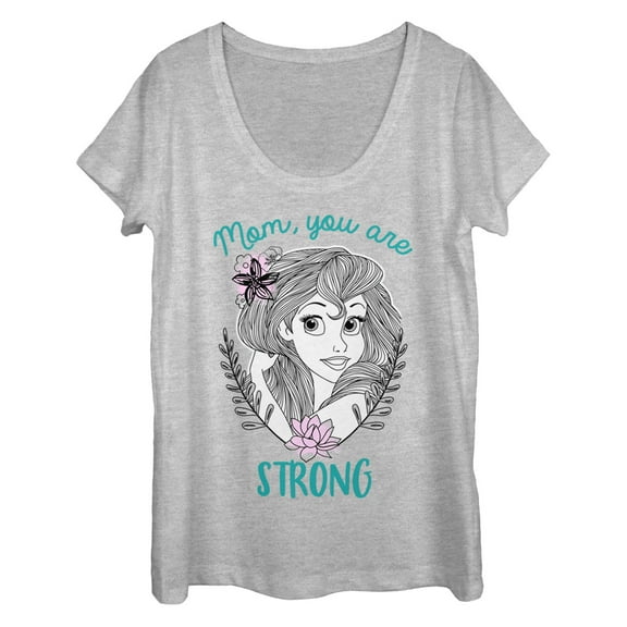 Women's The Little Mermaid Strong Mom  Scoop Neck Athletic Heather Large
