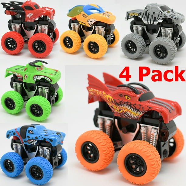 Monster Trucks Friction Toys Big Wheels 4x4 Digger Car Jam Party Favors Inertia Vehicles (4 Pack