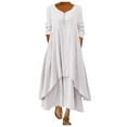 thumbnail image 1 of Liquidation! Prolriy Robes Maxi pour Femmes 2025 Robe Longue Irrégulière Unie Manches Longues Femmes Décontractée Ample Col Rond Robe Femmes Robes Femmes Blanc G, 1 of 5