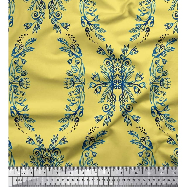 Soimoi polyester Crepe Fabric Floral & Ogee Damask Print Sewing Fabric Yard 42 Inch Wide