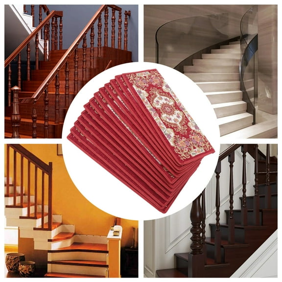 Set of 13 Durable Polyester Non-Slip Carpet Stair Treads Washable Skid Resistant