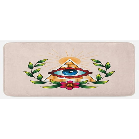 

Eye Kitchen Mat Abstract Composition with Pyramid Sun and Laurel Wreath Esoteric Style with Many Colors Plush Decorative Kitchen Mat with Non Slip Backing 47 X 19 Multicolor by Ambesonne