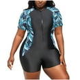 thumbnail image 4 of Womens One Piece Rashguard Swimsuit Plus Size Short Sleeve Front Zip Surfing Bathing Suit Tropical Vacation Swimwear, 4 of 6