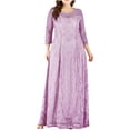 thumbnail image 1 of Robe Grande Taille, Robe à Col Rond à Manches Trois-Quarts en Patchwork de Dentelle, Coupe Confort Mode pour Femmes, 1 of 2