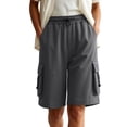 thumbnail image 3 of VBVC Women's Adjustable Elastic Waist Cargo Shorts , Summer Hiking Athletic Shorts For Women , Ladies' Knee Length Bermuda Shorts with Multi Pockets,Gray,S-3XL, 3 of 7